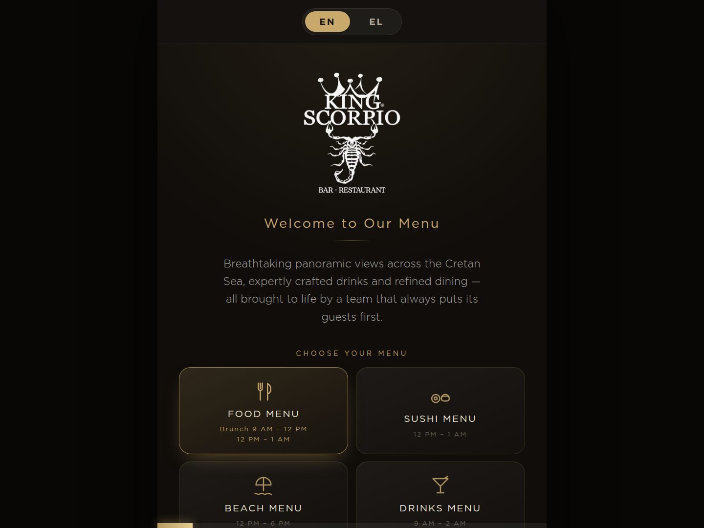 King Scorpio QR Menu