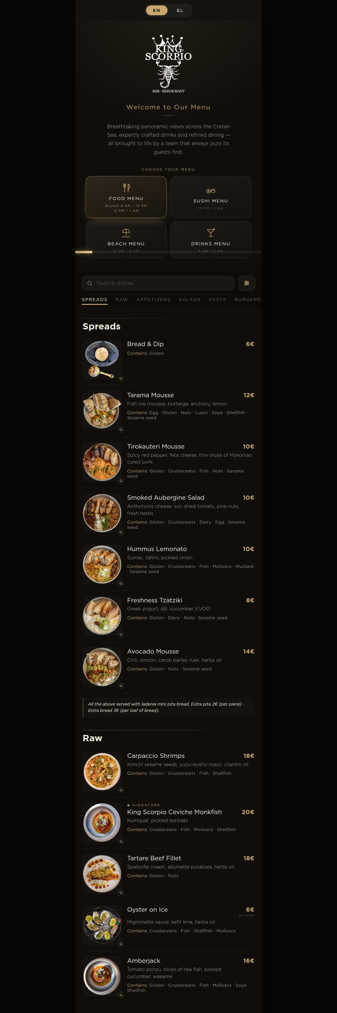 King Scorpio QR Menu