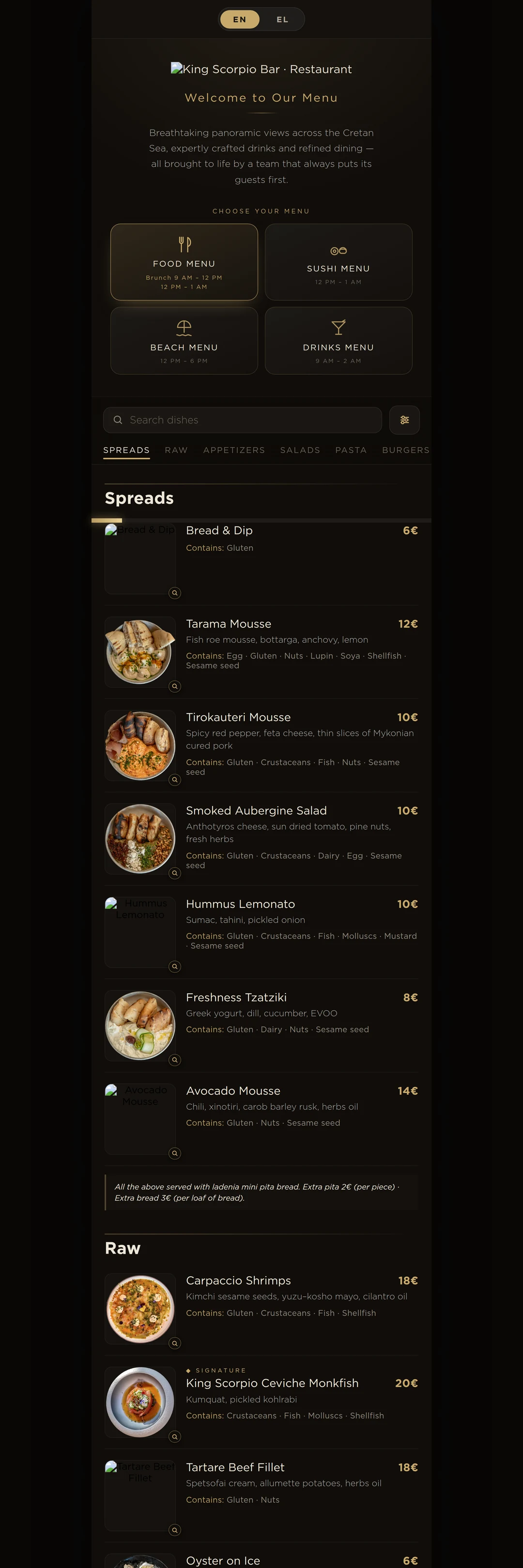 King Scorpio QR Menu
